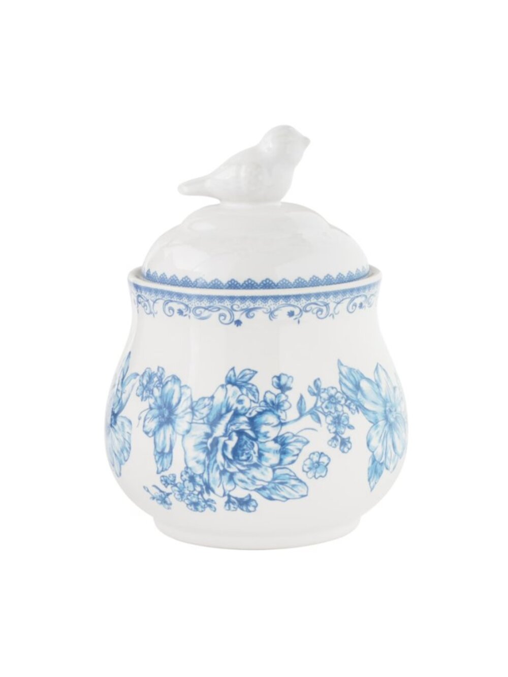 The Pioneer Woman Home Blue Ceramic Kitchen Floral Sugar Bowl with Bird Lid